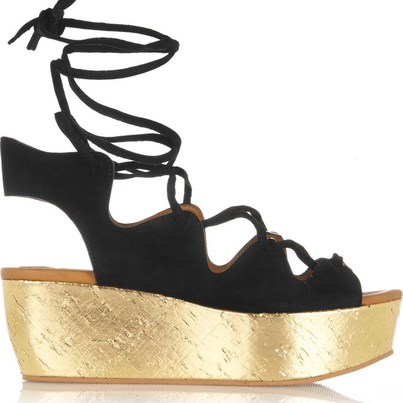 See By Chloé Black Liane Metallic ,Suede Wedge - Picture 2 of 6